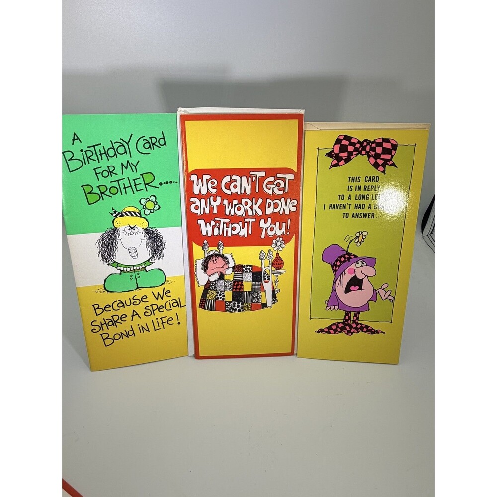 Lot of 3 UNUSED Vintage 1970s Humorous Get Well, Birthday, Reply Greeting Cards